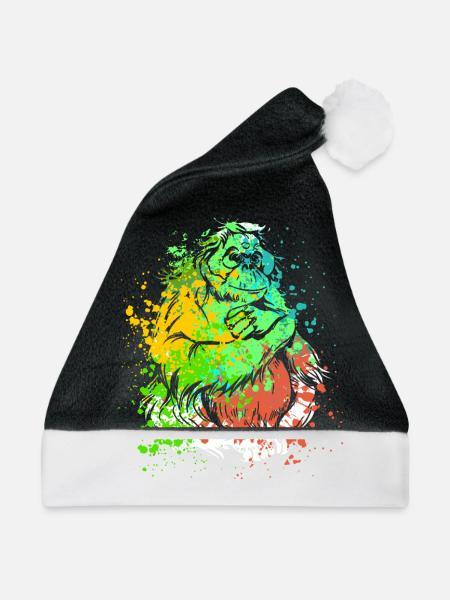 Splash Art Affe Borneo Orang Utan - Weihnachtsmütze - Schwarz/Weiß - Vorne