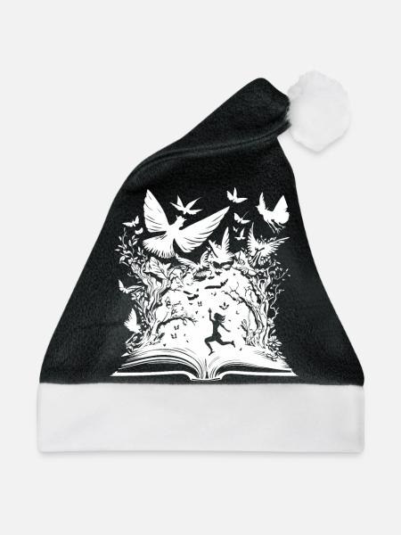 Buch Leseratte Bücherwurm Vögel - Weihnachtsmütze - Schwarz/Weiß