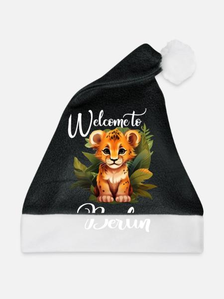 "Welcome to Berlin" Löwe - Stadtleben mit einem - Weihnachtsmütze - Schwarz/Weiß - Vorne