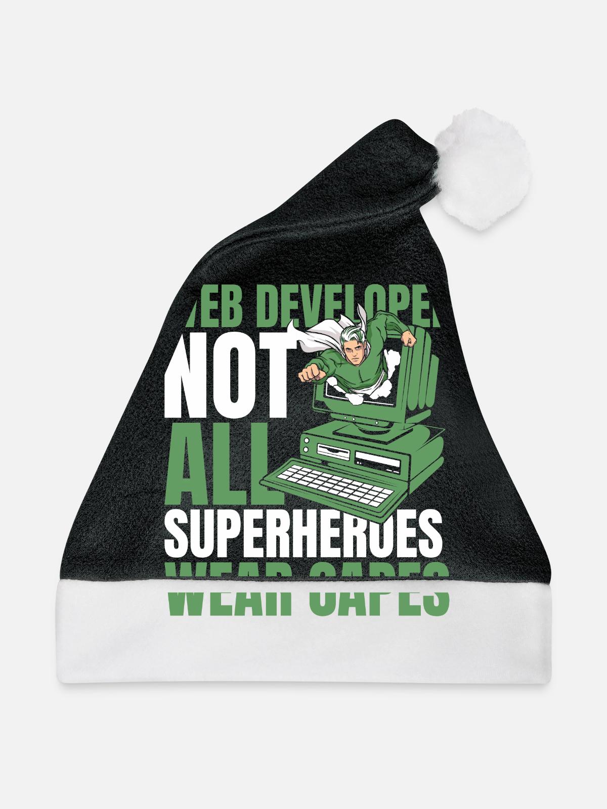 Web Entwickler Webdeveloper Superheld - Weihnachtsmütze - Schwarz/Weiß - Vorne
