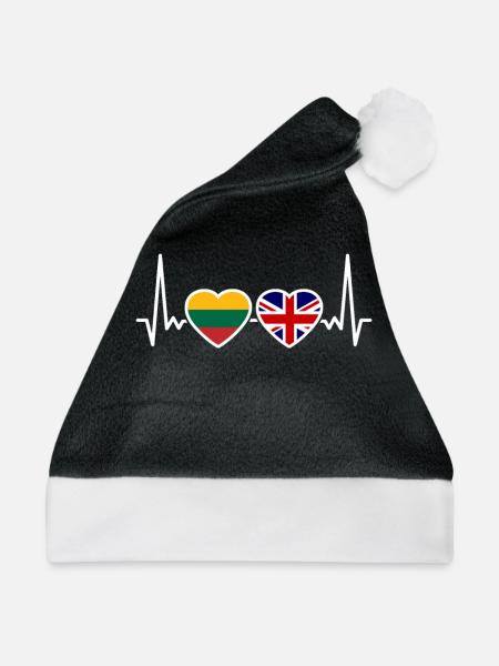 Litauen UK Herzschlag Flagge Britisch Litauisch - Weihnachtsmütze - Schwarz/Weiß - Vorne
