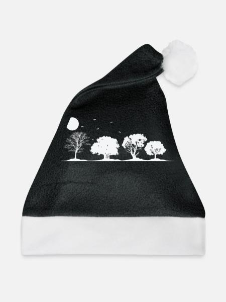 Bäume bei Vollmond Natur Wälder Blätter - Weihnachtsmütze - Schwarz/Weiß - Vorne
