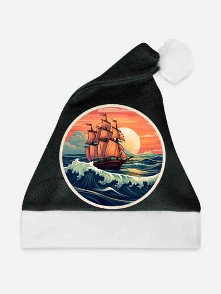 Segelschiff Seemann - Weihnachtsmütze - Schwarz/Weiß - Vorne