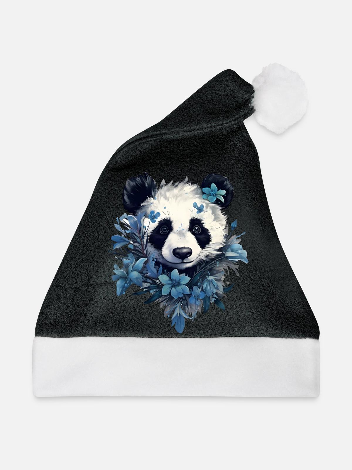 Panda Blumen-Design - Weihnachtsmütze - Schwarz/Weiß - Vorne