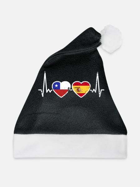 Chile Spanien Vintage Herzschlag Flagge Chilene - Weihnachtsmütze - Schwarz/Weiß - Vorne