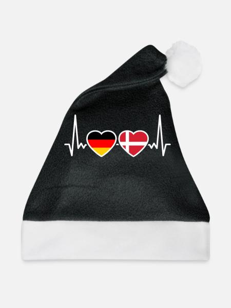 Dänemark Deutschland Herzschlag Flagge Däne - Weihnachtsmütze - Schwarz/Weiß