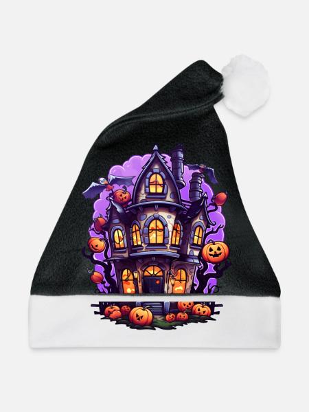 Comic Halloween Spukhaus - Weihnachtsmütze - Schwarz/Weiß - Vorne