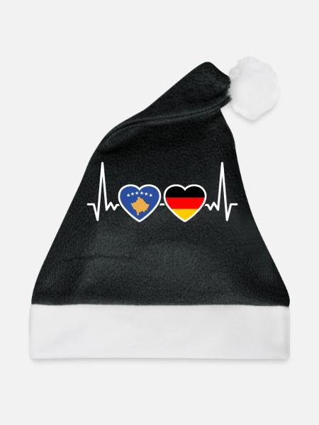 Kosovo Deutschland Herzschlag Flagge Kosovare - Weihnachtsmütze - Schwarz/Weiß - Vorne