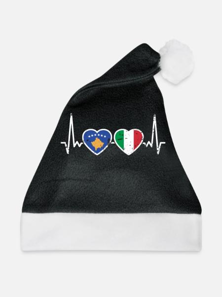 Kosovo Italien Vintage Herzschlag Flagge Kosovare - Weihnachtsmütze - Schwarz/Weiß - Vorne