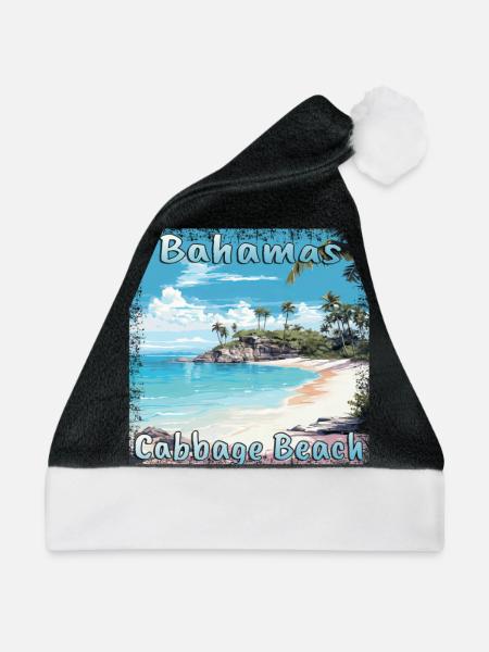 Bahamas: Cabbage Beach in Grunge-Stil - Weihnachtsmütze - Schwarz/Weiß - Vorne