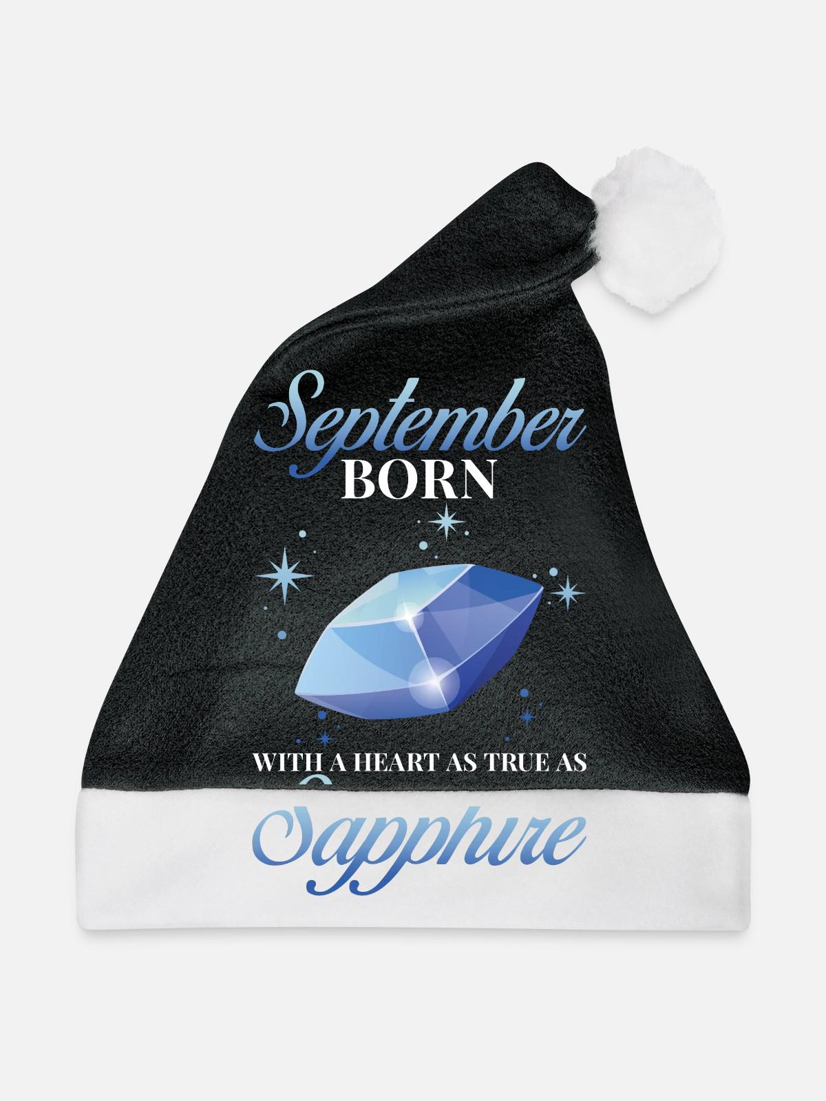 Geburtsstein September Saphir - Weihnachtsmütze - Schwarz/Weiß - Vorne