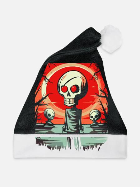 Niedlicher Sumpf-Zombie-Totenkopf - Weihnachtsmütze - Schwarz/Weiß - Vorne
