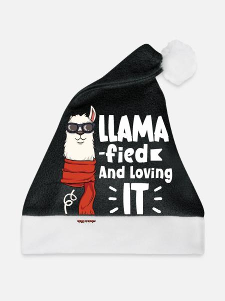 Niedliches Lama Lama Kleidung Lama Accessoires - Weihnachtsmütze - Schwarz/Weiß - Vorne