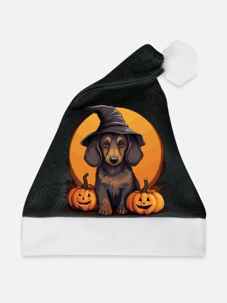 Halloween Hexenhut Kürbis Hund Dackel halloweiner - Weihnachtsmütze - Schwarz/Weiß