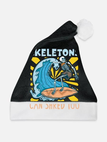 Lustiger Surfer, Der Skelett-strand-stoke-brandung - Weihnachtsmütze - Schwarz/Weiß - Vorne