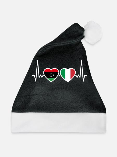 Libyen Italien Herzschlag Flagge Libyer - Weihnachtsmütze - Schwarz/Weiß - Vorne