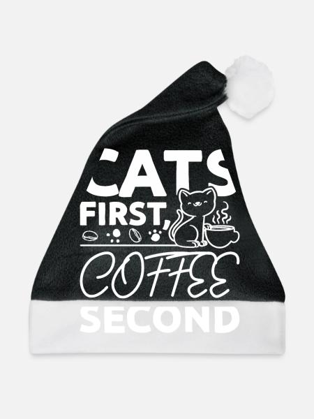 Cats first coffee second - Weihnachtsmütze - Schwarz/Weiß