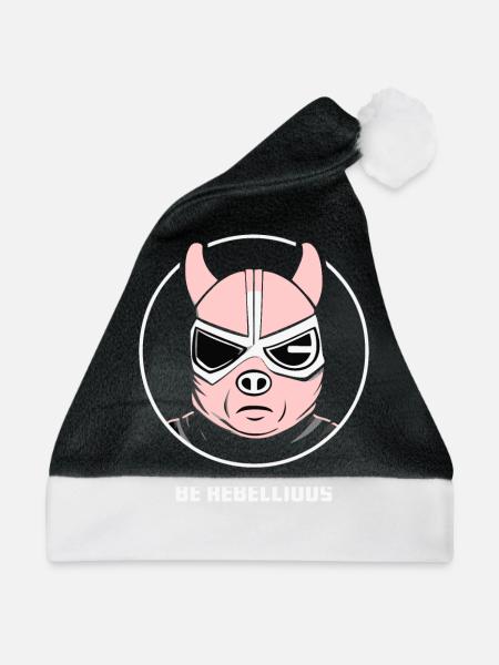 SEI REBELLISCH mit Schweine Maske - Weihnachtsmütze - Schwarz/Weiß - Vorne
