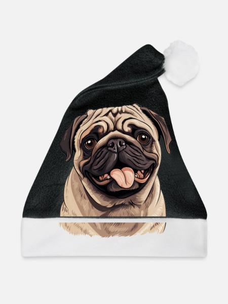 Mops - Weihnachtsmütze - Schwarz/Weiß