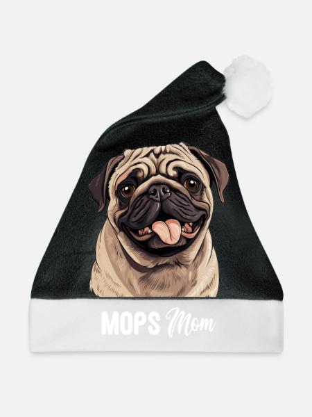 Mops - Weihnachtsmütze - Schwarz/Weiß