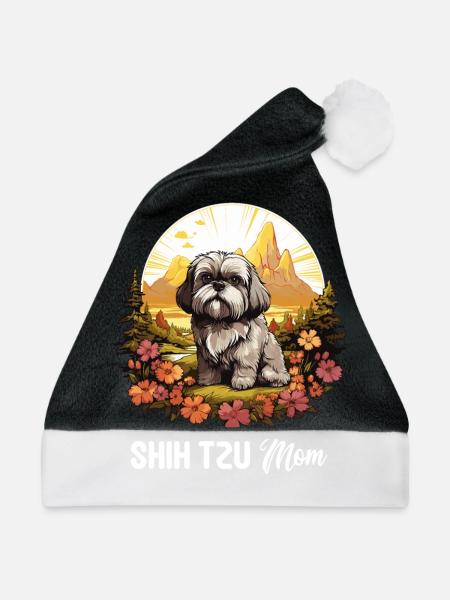 Shih Tzu - Weihnachtsmütze - Schwarz/Weiß