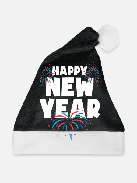 Happy New Year - Weihnachtsmütze - Schwarz/Weiß - Vorne