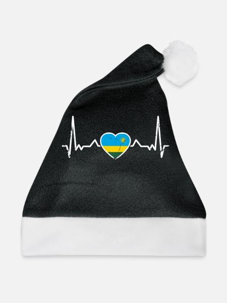 Rwanda Vintage Herzschlag Ruandische Flagge - Weihnachtsmütze - Schwarz/Weiß - Vorne