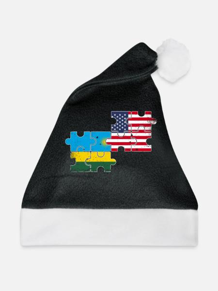 Rwanda USA Vintage Flagge Amerikanisch Ruandisch - Weihnachtsmütze - Schwarz/Weiß - Vorne