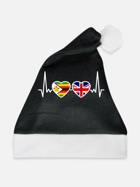 Zimbabwe UK Herzschlag Flagge Britisch Zimbabwisch - Weihnachtsmütze - Schwarz/Weiß - Vorne