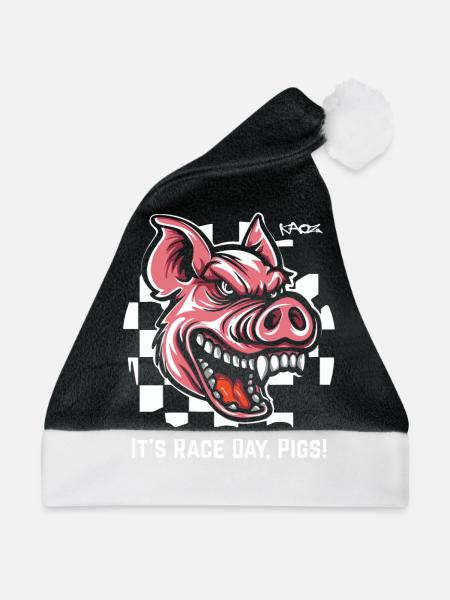 Immer bereit für Rennen, Zielflaggen Schwein - Weihnachtsmütze - Schwarz/Weiß - Vorne