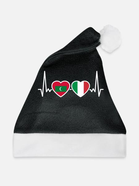 Malediven Italien Herzschlag Flagge Malediver - Weihnachtsmütze - Schwarz/Weiß - Vorne