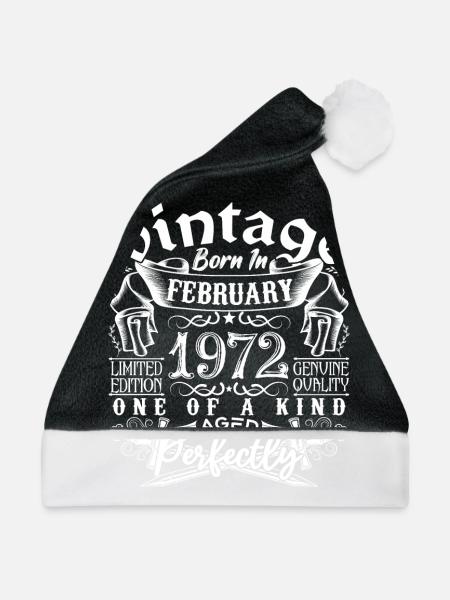 Februar 1972 Geburtstag Februar 1972 Februar - Weihnachtsmütze - Schwarz/Weiß - Vorne