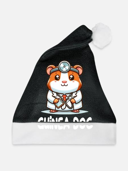 Doktor Meerschweinchen Guinea Doc - Weihnachtsmütze - Schwarz/Weiß - Vorne