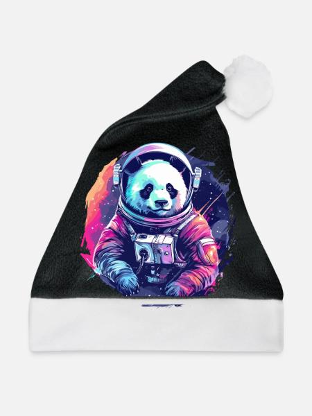 Panda Astronaut - Bamboo Rocket Adventures - Weihnachtsmütze - Schwarz/Weiß - Vorne