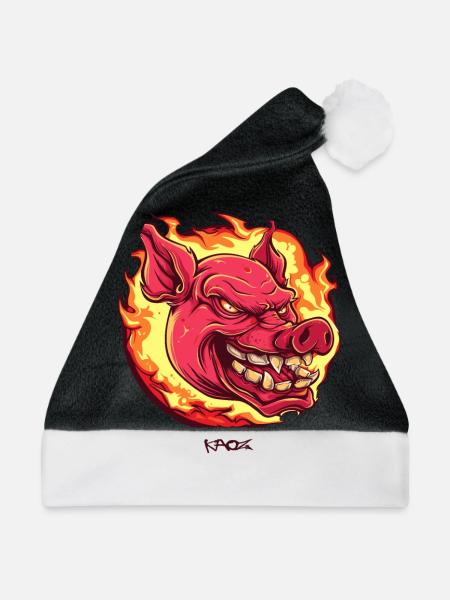 Sehr intensiver Feuerball Schwein - Weihnachtsmütze - Schwarz/Weiß - Vorne