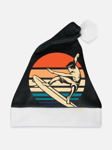 Surfer Surfen - Weihnachtsmütze - Schwarz/Weiß - Vorne