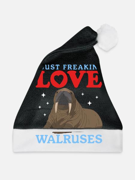 Walross Walrosse Walroß Walrus Geschenk - Weihnachtsmütze - Schwarz/Weiß - Vorne
