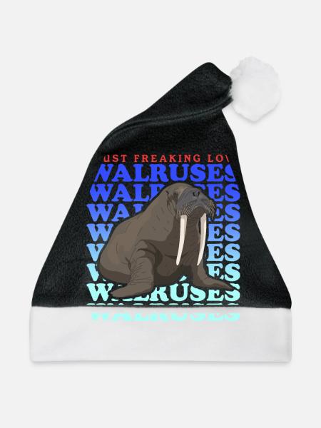Walross Walrosse Walrus Walroß Geschenk - Weihnachtsmütze - Schwarz/Weiß - Vorne