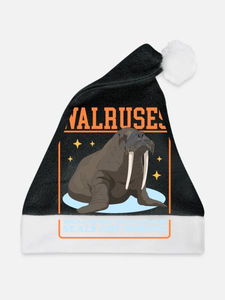 Walross Walroß | Walrosse Walrus Geschenk - Weihnachtsmütze - Schwarz/Weiß - Vorne