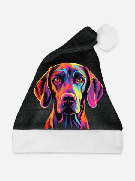 Wasserfarben Farbenfroher Plott Hound - Weihnachtsmütze - Schwarz/Weiß - Vorne