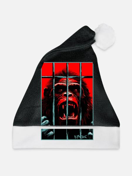Befreie den Schimpansen Affen - Weihnachtsmütze - Schwarz/Weiß - Vorne