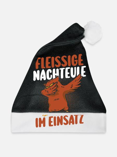 Fleißige Nachteule Nachtschicht - Weihnachtsmütze - Schwarz/Weiß - Vorne