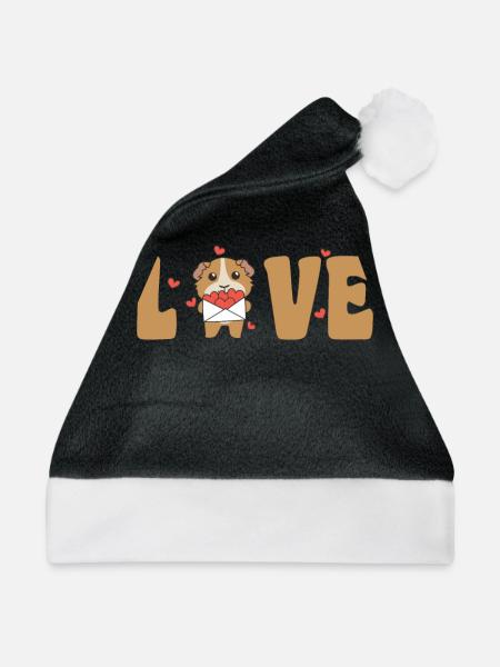 Meerschweinchen zum Valentinstag süße Tiere mit - Weihnachtsmütze - Schwarz/Weiß - Vorne