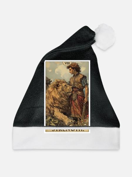 Tarotkarten Tarotkarte Strength Kraft - Weihnachtsmütze - Schwarz/Weiß