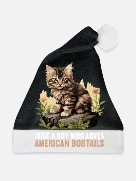 Cat Katzen American Bobtail - Weihnachtsmütze - Schwarz/Weiß