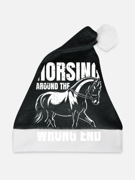 Pferd Reitsport - Weihnachtsmütze - Schwarz/Weiß
