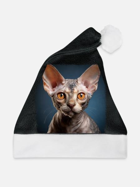 Devon Rex Kätzchen Devon Rex Katze - Weihnachtsmütze - Schwarz/Weiß - Vorne