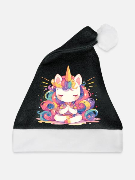 Einhorn Kawaii Japanisch - Weihnachtsmütze - Schwarz/Weiß - Vorne