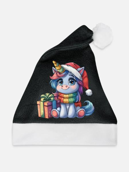 Einhorn-Weihnachts-Kawaii - Weihnachtsmütze - Schwarz/Weiß - Vorne