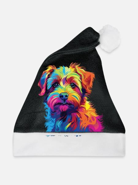 Wasserfarben Farbenfroher Norfolk Terrier - Weihnachtsmütze - Schwarz/Weiß - Vorne
